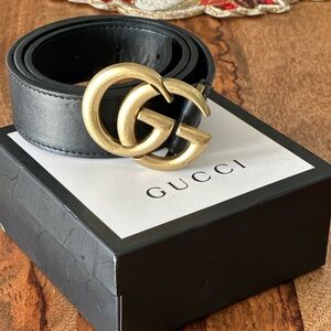 Gucci Black Belt with Gold GG Emblem
